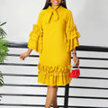 D3268 european and american style new fashion elegant tie-up multi-layer ruffle flare sleeve loose-fit export dress