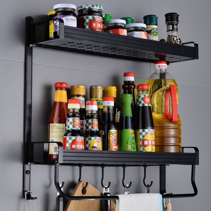 No punching kitchen rack wall-mounted wall seasoning box supplies household Daquan hanger storage artifact black