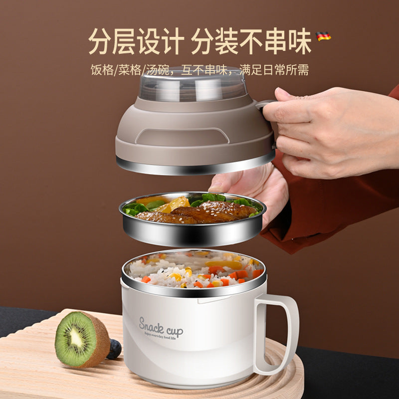 Dormitory Instant Noodle Bowl with Lid Double Layer Large Capacity Lunch Box Portable Meal Fast Food Cup 304 Stainless Steel Bento Box