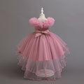 Kids dress trailing princess dress sequin puff sleeves satin flower girl little girl party dress first birthday baptism dress