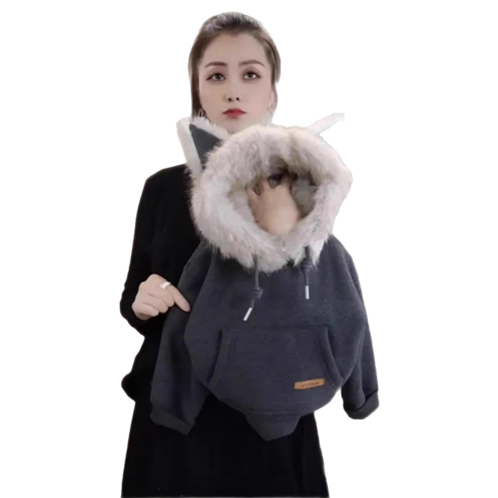 Processing personalized youthwinterfleece-linedthickened hooded sweatshirtgirltrendy fox style fur collar single tops