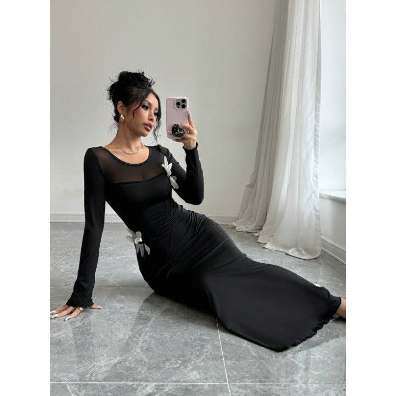summer european and american style mesh panel dress for women (cross-border e-commerce)