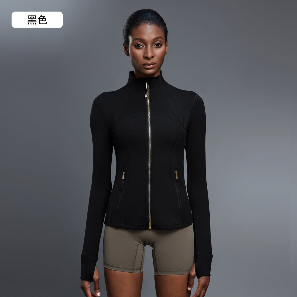 Stand collar zipper yoga wear outwear women's cardigan running sports jacket waist slimming look fitness wear daw182-2