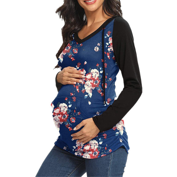 eBay2025 European and American autumn maternity wear, hooded long-sleeved pocket maternity sweater, maternity top women