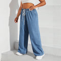 Amazon tiktok pinduoduo foreign trade cross-border fashion plus size drawstring elastic waist wide leg jeans