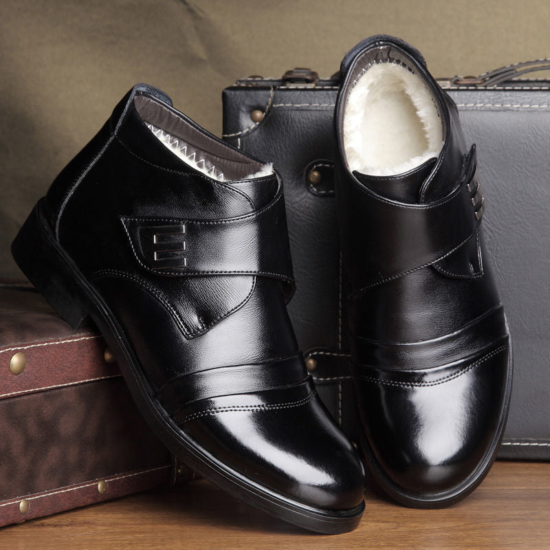 【factory direct】genuine leather men's winter cotton shoes, fleece-lined casual cowhide snow boots, thickened wool high-top leather shoes