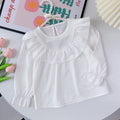 Autumn new arrivals: korean style girls' large lace collar shirt - kids' elegant solid color top, versatile blouse wholesale