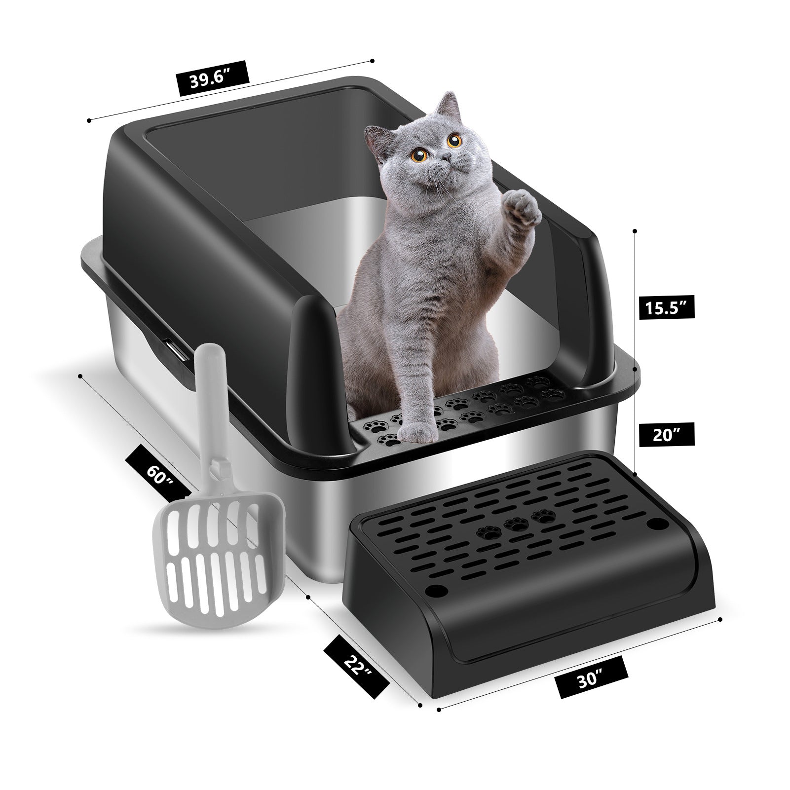 Cat litter box,  stainless steel semi-closed splash-proof cat toilet cat litter box