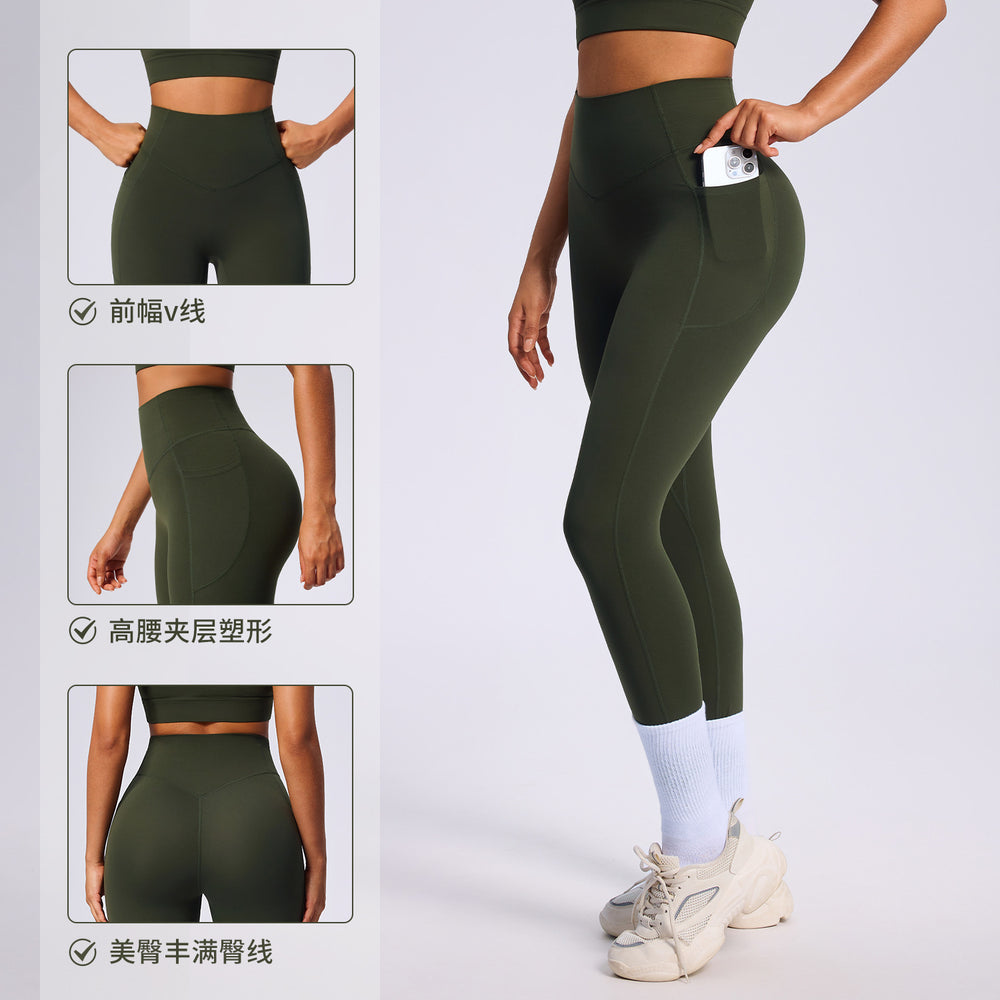Amazon's new flap pocket pants yoga pants tight elastic shaping sports pants women's high waist belly control butt lift fitness pants
