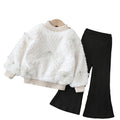 Girls' fuzzy two-piece set, thickened crew neck,  autumn/winter new collection, little girl's pullover fuzzy outfit