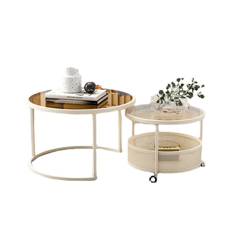Luxury minimalist modern glass round table -  new arrival - small apartment home decor - cream style mobile coffee table for living room