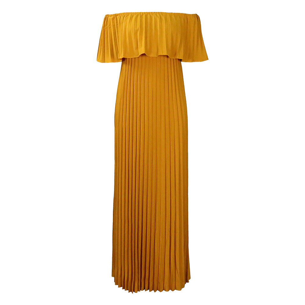 C8514 foreign trade  cross-border women's new sexy off-the-shoulder pleated evening dress, european and american style dress