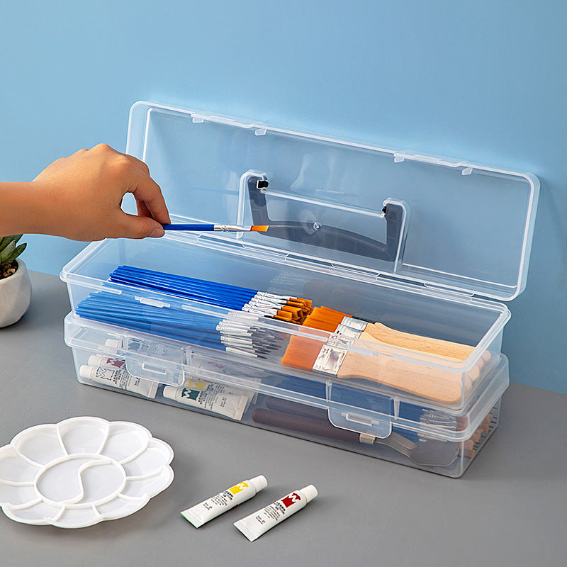 Portable Art Student Tool Box Large Capacity Desktop Transparent Painting Paint Box Brush Stationery Storage Box