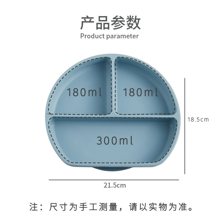 Kids food grade silicone divided dinner plate kids tableware anti-fall food plate baby anti-spill dinner plate