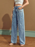 new arrivals: , tiktok, pinduoduo, cross-border e-commerce, european & american style, washed denim, beaded women's trousers