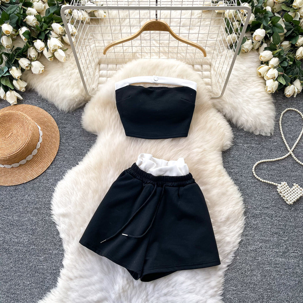 Pure desire hot girl halter sexy vest suit women's summer two-piece set fashion slimming lookcasual sports pure desire style