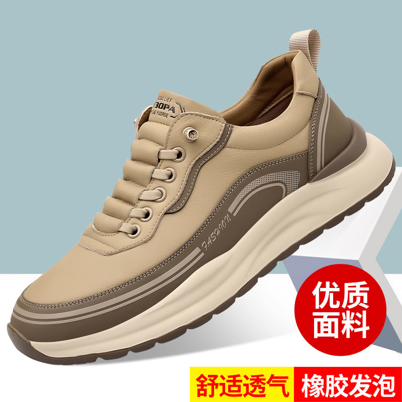 Men's spring new slip-on chunky sole outdoor leather shoes - versatile, lightweight, shock-absorbing, soft sole athletic casual shoes