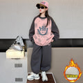 Girls' sweatshirt autumn/winter  new collection: kids' fleece-lined set, thickened winter outfit for older girls, stylish and trendy clothing