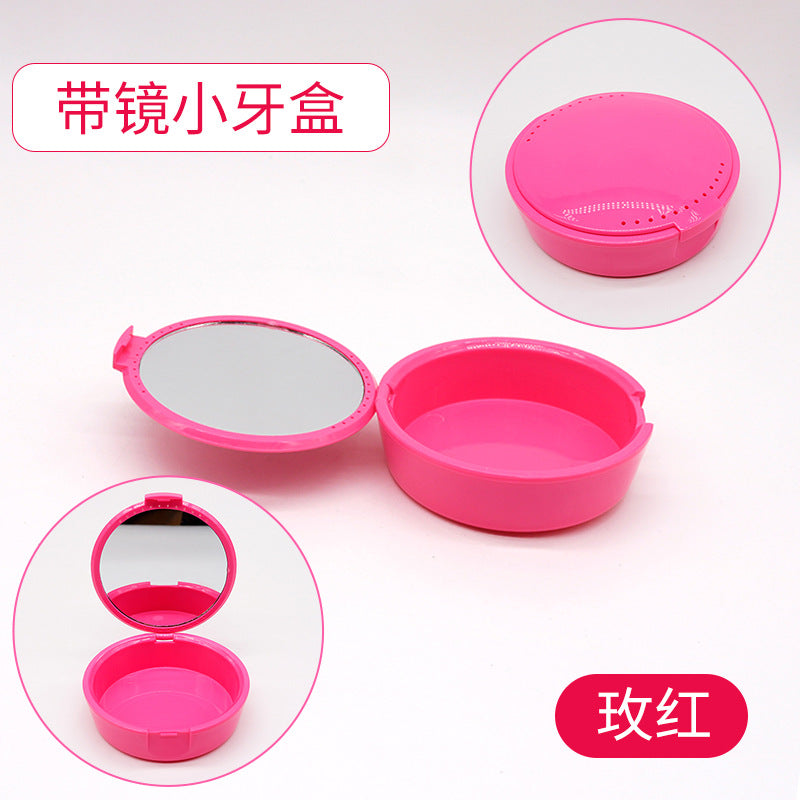 Dental Mirror Small Tooth Box Holder Tooth Storage Box, Oval Orthodontic Orthodontic Orthodontic Box, Portable Braces Box