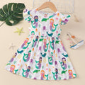 Mermaid pattern kids' flutter sleeve breathable & cool fitted dress