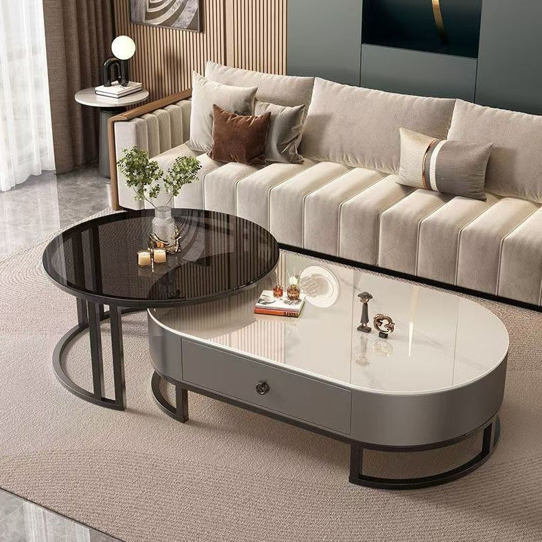 Accessible luxury oval glass coffee table living room for home tea table popular classy marble coffee table tea table adult