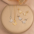 [set] european and american popular butterfly necklace earrings titanium steel light luxury exquisite new high-end sense clavicle chain jewelry