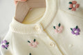 Girls' sweater set: korean style 3d floral purple knit cardigan,  trendy long-sleeve two-piece sweater set