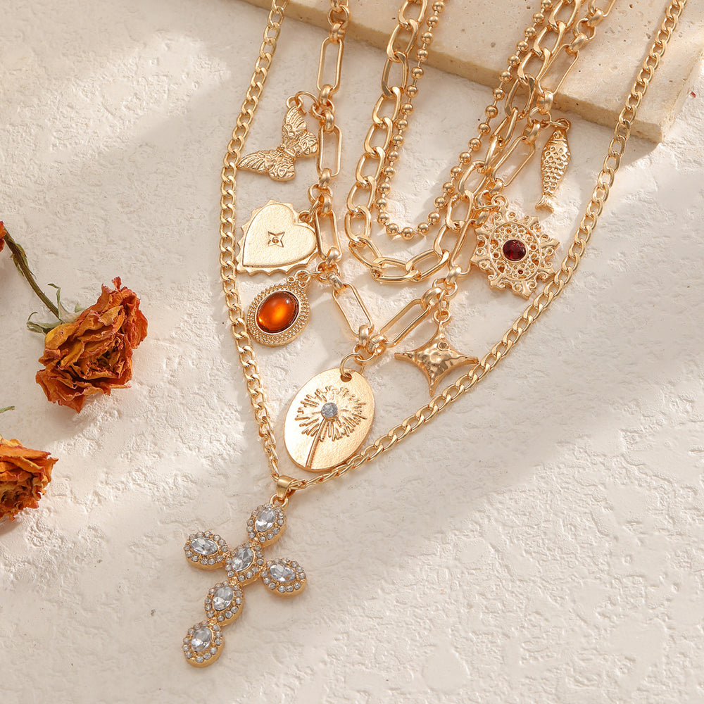 Long cross necklace wholesale pendant retro bow heart stacking design necklace clavicle chain
