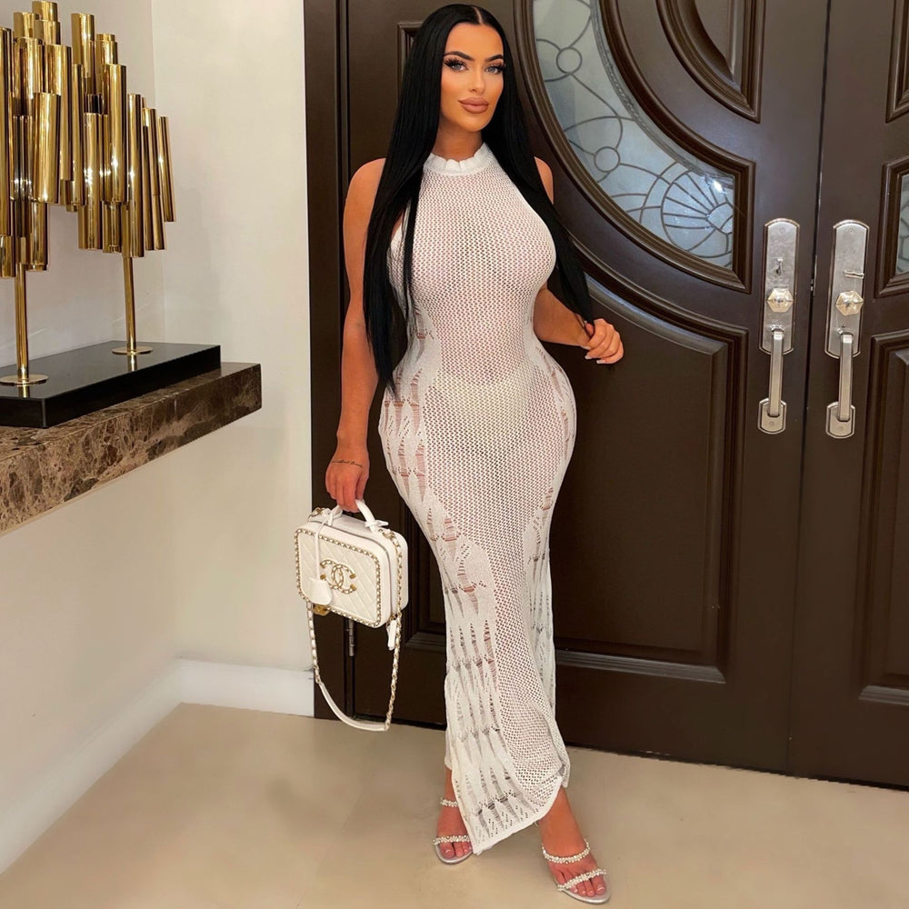 summer new sexy women's dress fashionable knitted hollow-out beach maxi dress - hot seller for cross-border e-commerce
