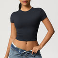 Patchworkcasualeasiest for match tight short-sleeved yoga clothes for women running fitness pilates sports quick-drying t-shirt tops