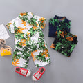 Summer kids' short-sleeve set: boys' printed shirt + shorts two-piece outfit, 0-4 years old, lightweight boys' shirt wholesale