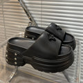 9cm chunky platform slides for women, summer 2025 new style, wedge sole outdoor summer sandals, height increasing for students