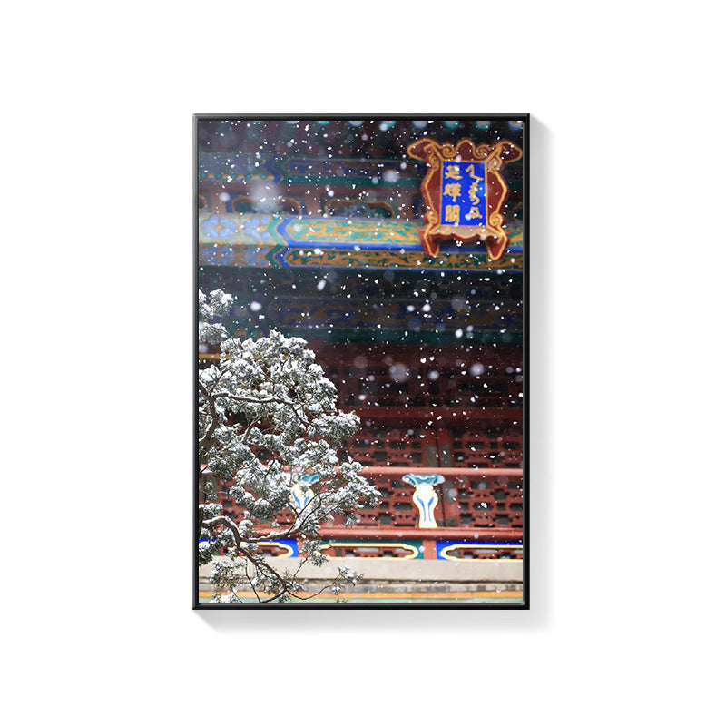 Beijing Forbidden City Snow Scene Decorative Painting New Chinese Architecture Eaves Red Wall Hanging Painting Chinese Style Restaurant Box Mural