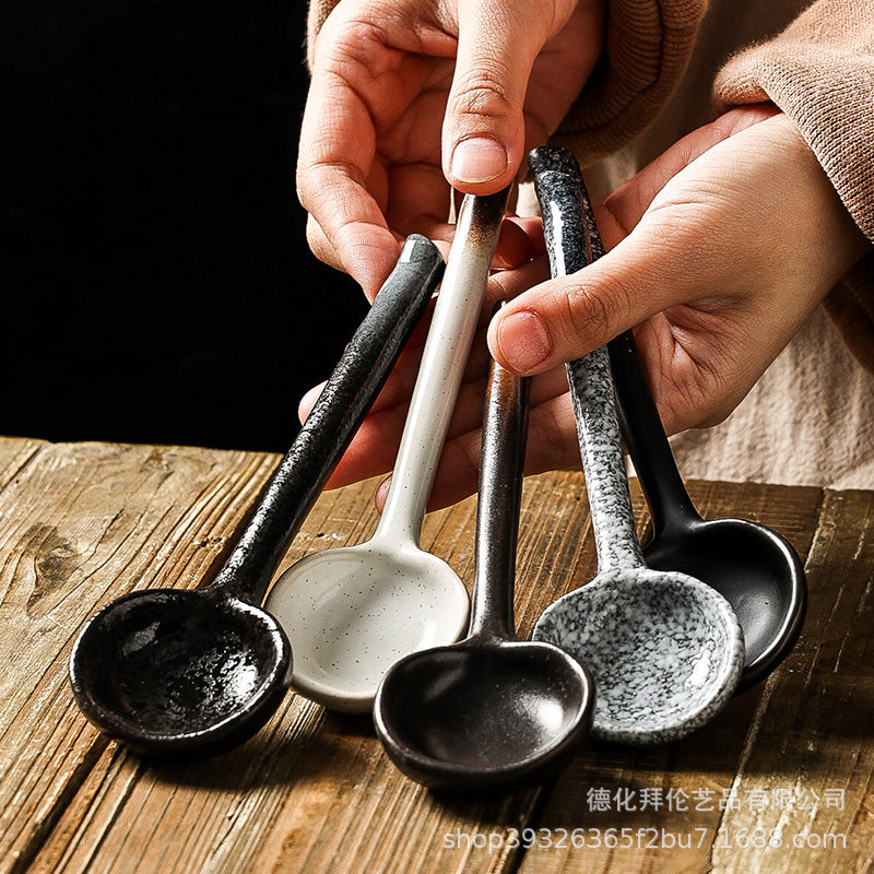 Large soup spoon for home ceramic spoon long handle soup drinking high temperature resistant spoon creative japanese large spoon spoon porridge spoon