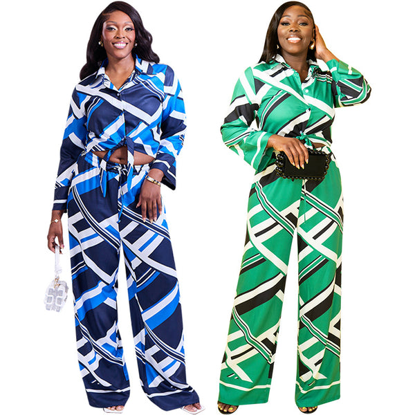 TD2783 Cape Verde European and American sources  women's casual wide-leg pants abstract pattern trousers set