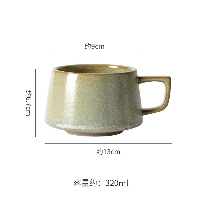 Vintage japanese-style stoneware office afternoon tea milk coffee mug - unique ceramic mug, teacup, wide-belly water cup