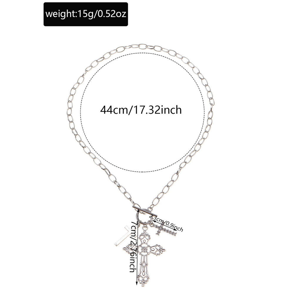 Gothic cross necklace wholesale - european and american cross-border fashion pendant, sweet & cool diamond-studded ins style metal necklace for women