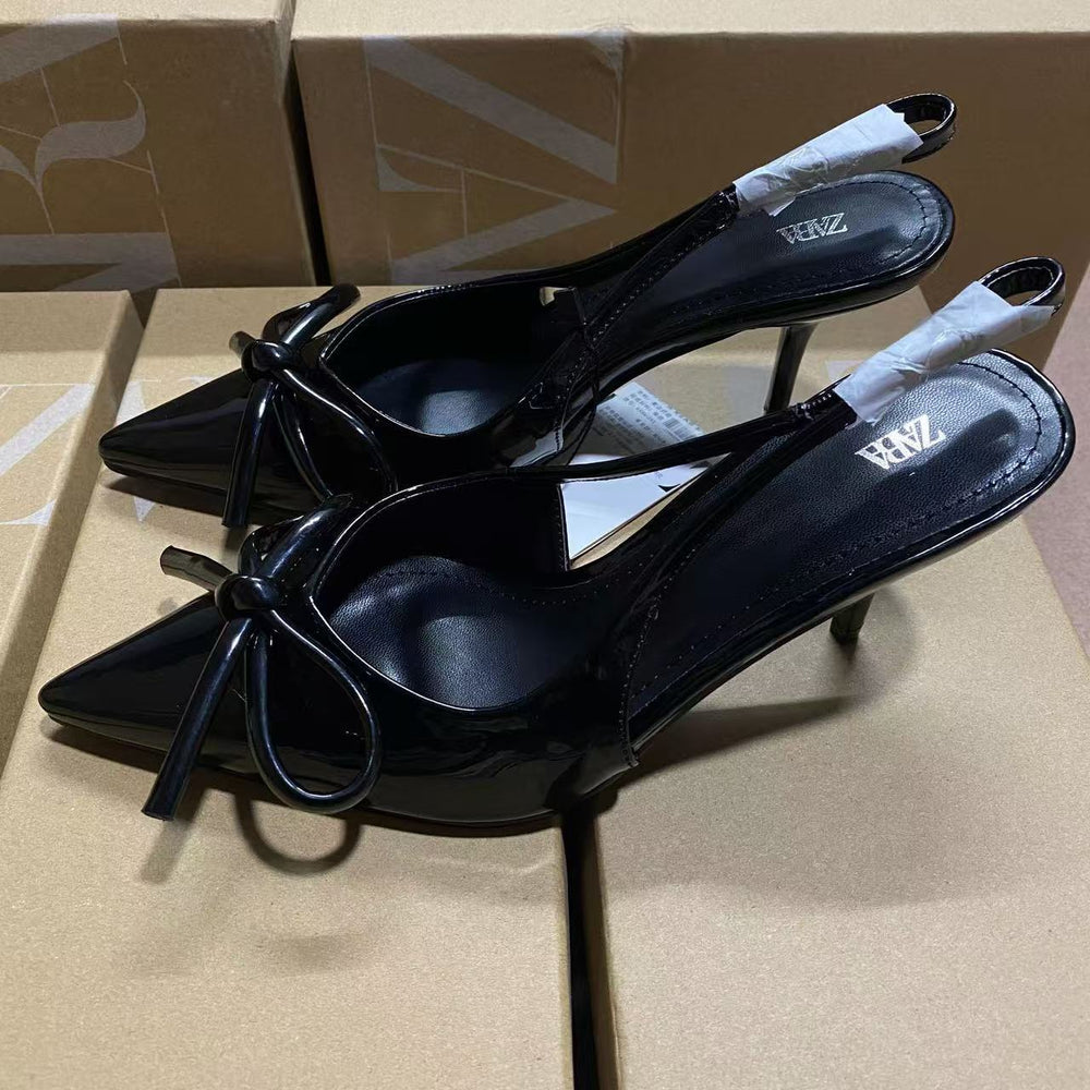 Za2024autumnew arrival high heelsfashioneasiest for match women's shoes daily casualbows pointed toe frenchflats women