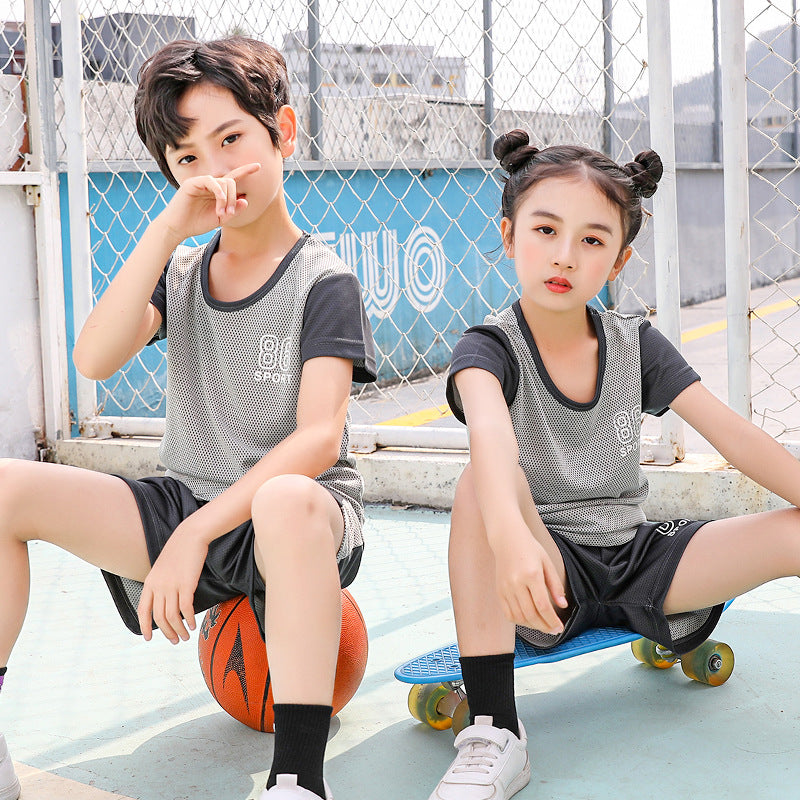 Kids' summer outfit: boys' tank top set, quick-dry athletic mesh, big kids' sleeveless, baby summer two-piece set for girls