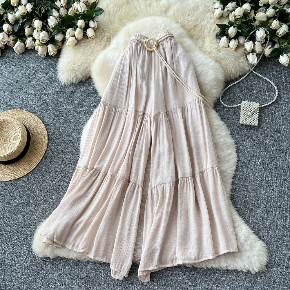 Casual pants  summer fairy gentle style versatile high waistloose wide leg culottes cover flesh and crotch chiffon pants