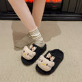 Kt cat casual women's lambswool slippers - autumn/winter cute cartoon warm non-slip home thick-soled closed-toe cotton slippers