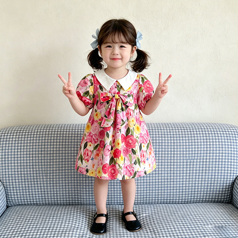 Trendy girls' summer dress  new floral baby princess dress summer lightweight super cute kids' dress