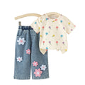 Baby clothing kids set children outfit short-sleeved t-shirt + blue pants two-piece set