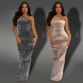 C7422 cross-border   fashion women's sexy mesh rhinestone one-shoulder sleeveless dress