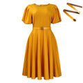 C8601 cross-border women's fashion: european & american  style - round neck, elegant, figure-flattering, a-line dress with puff sleeves and a flowy skirt