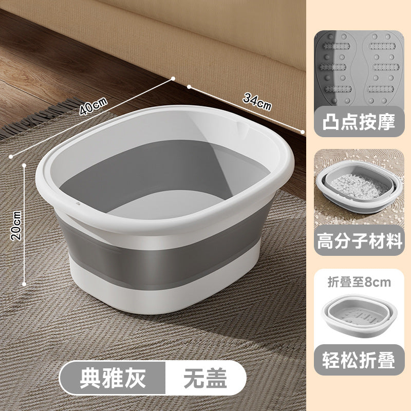Collapsible foot soak bucket - deepened, calf-high, with lid, insulated, massage foot bath bucket, home spa thickened foot basin
