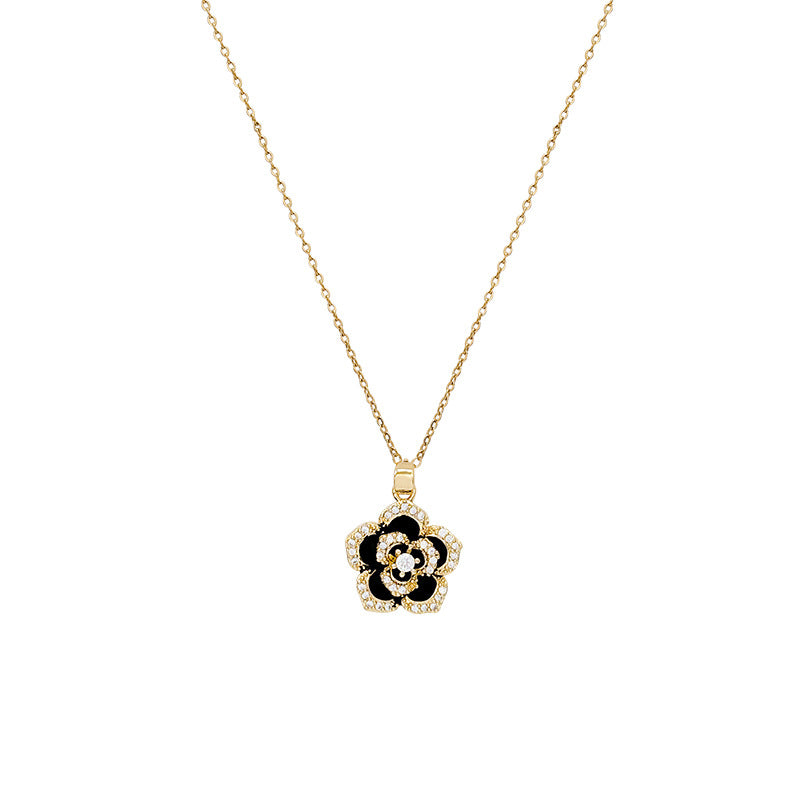 Sense of designniche style black camellia necklace female clavicle chain springnew arrivalinscasualelegant necklace accessories