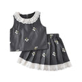 Girls' summer outfit: new embroidered floral tweed-style tank top and pleated skirt two-piece set - hot seller for cross-border e-commerce