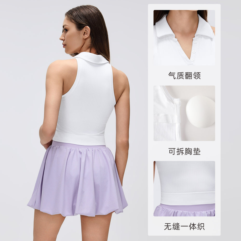 Polo collar sports bra for women with padded cups, yoga tank top, shockproof, push-up, side boob coverage, fitness bra d26026