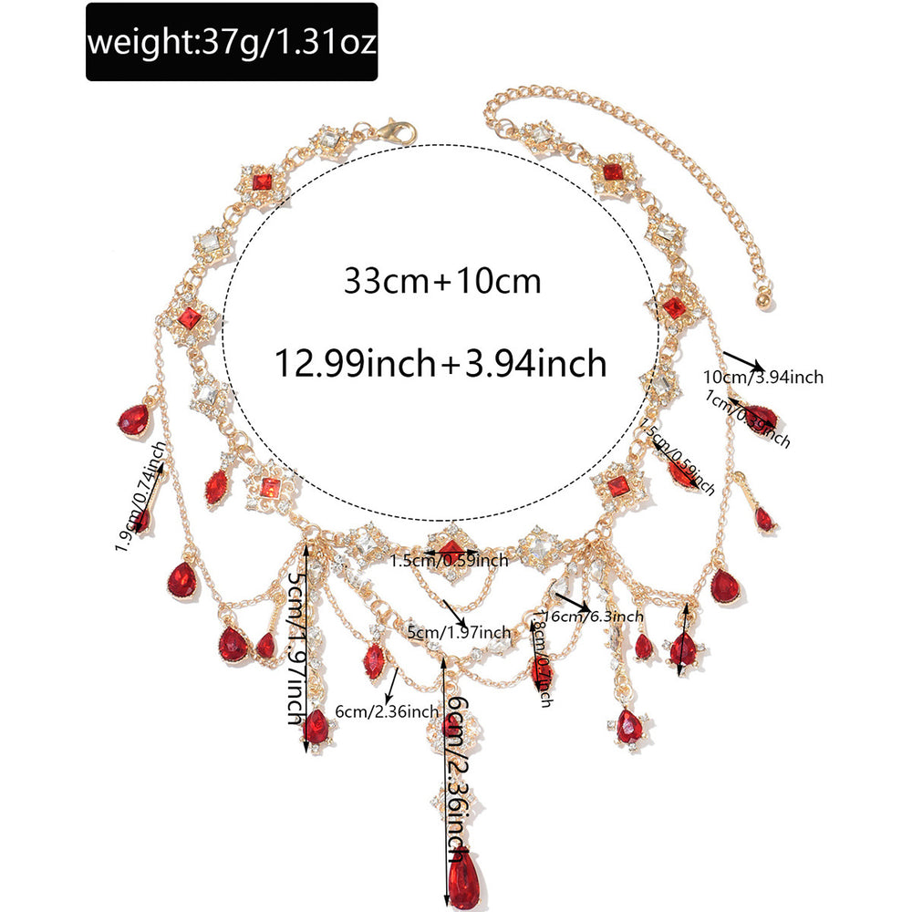 Gothic necklace wholesale cross-border heavy industry tassel red gemstone pendant high-grade retro french layered clavicle chain for women